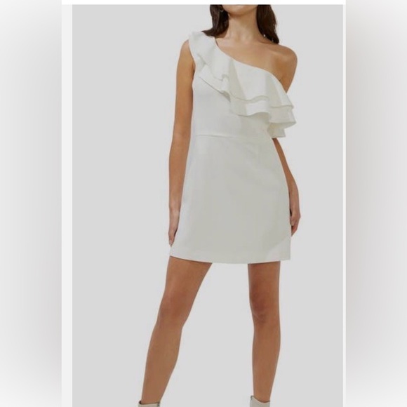 French Connection Dresses & Skirts - French Connection Women's Whisper Asymmetrical Ruffle Neck Dress, White size 4